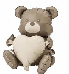 Flippy Balon din Folie Metalizata, Flippy, Figurina Animata, Model Ursulet cu Inima, 65x65 cm, Ambalaj Individual, Pai Inclus, Umflare cu Aer sau Heliu, Maro (teo-134103)