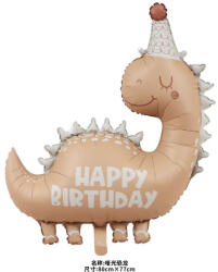 Flippy Balon din Folie Metalizata, Flippy, Figurina Animata, Model Dinozaur Happy Birthday, 80x77 cm, Ambalaj Individual, Pai Inclus, Umflare cu Aer sau Heliu, Maro (teo-134087)