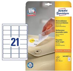 Avery Etikett AVERY L6023REV-25 63, 5X38, 1 univerzális visszaszedhető 25+5 ív/doboz (L6023REV-25) - robbitairodaszer