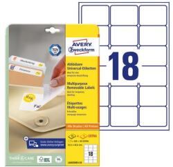Avery Etikett AVERY L6025REV-25 63, 5x46, 6mm univerzális visszaszedhető fehér 540 címke/doboz 30 ív/doboz (L6025REV-25) - robbitairodaszer