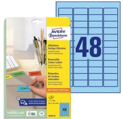 AVERY Etikett AVERY L6039-20 45, 7x21, 2mm univerzális visszaszedhető kék 960 címke/doboz 20 ív/doboz (L6039-20) - robbitairodaszer
