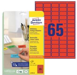 Avery Etikett AVERY L4790-20 38, 1x21, 2mm piros 1300 címke/doboz 20 ív/doboz (L4790-20) - robbitairodaszer