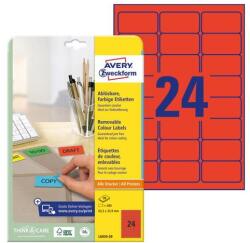 Avery Etikett AVERY L6034-20 63, 5x33, 9mm univerzális piros 480 címke/doboz 20 ív/doboz (L6034-20) - robbitairodaszer