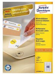 Avery Etikett AVERY L4736REV-100 45, 7x21, 2 mm univerzális visszaszedhető 4800 címke/doboz 100 ív/doboz (L4736REV-100) - robbitairodaszer