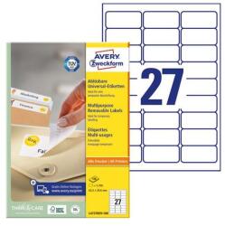 Avery Etikett AVERY L4737REV-100 63, 5x29, 6 mm univerzális visszaszedhető 2700 címke/doboz 100 ív/doboz (L4737REV-100) - robbitairodaszer
