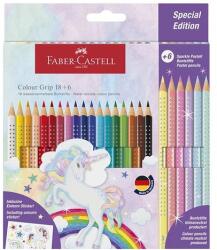 Faber-Castell Színes ceruza FABER-CASTELL Grip Unikornis matricával 18 darabos + 6 darab Sparkle pasztell színes ceruzával (201543)