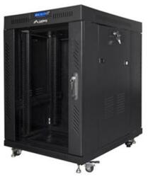 Lanberg FF01-6815-12BL 19" 15U SZÉL: 600 MÉLY: 600 MAG: 898 lapraszerelt üvegajtós fekete rack szekrény (FF01-6815-12BL) - nyomtassingyen