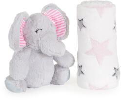 Cangaroo Ajándékdobozos plüss takaró 90x75 cm - plüss elefánt - rózsaszín csillagok