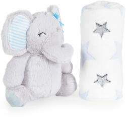 Cangaroo Ajándékdobozos plüss takaró 90x75 cm - plüss elefánt - kék csillagok