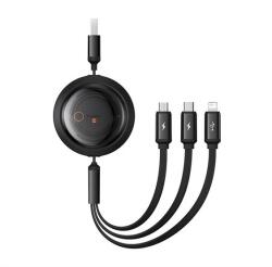 Baseus Free2Draw Adatkábel 3In1 Usb - Lightning/Microusb/Type-C, Csévélhető, Fekete