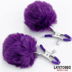 Latetobed Щипки за гърди с лилави пухчета LateToBed