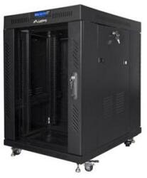 Lanberg FF01-6815-12BL 19" 15U SZÉL: 600 MÉLY: 600 MAG: 898 lapraszerelt üvegajtós fekete rack szekrény (FF01-6815-12BL) - iconink