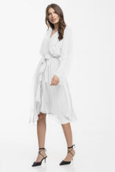 SHOPIKA Rochie eleganta din matase si vascoza, petrecuta, cu maneci vaporoase si croiala asimetrica, alba Talie unica
