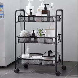  SMARTECH Raft mobil pentru bucatarie sau baie, Organizator, Metalic, 3 rafturi, 2 roti cu blocare, 65 x 25 x 44 x cm, Negru Raft