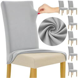  SMARTECH Set 6 Husa Pentru Scaun, 65x40x35 cm, Catifea, Elastic, Protectie Impotriva Murdariei, Spalare La Masina La 30 De Grade, Gri