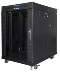 Lanberg FF01-6815-12BL 19" 15U SZÉL: 600mm MÉLY: 800mm MAG: 898mm lapraszerelt LCD üvegajtós fekete rack szekrény - 3bnetwork