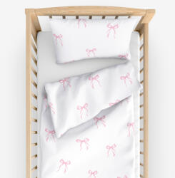 Goldea gyermek pamut ágyneműhuzat kiságyba - rózsaszín masnik 90 x 130 és 40 x 60 cm
