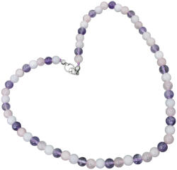  Ametiszt, rózsakvar, tejkvarc vegyes gyöngyös nyaklánc