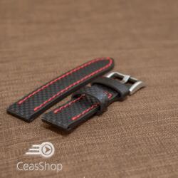  Curea piele fibra carbon neagra cusatura rosie 20mm - 37009 - ceas-shop - 83,00 RON