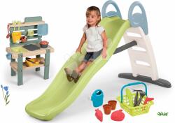 Smoby Set tobogan cu dublu val și bucătărie pentru grădinar Toboggan Life Smoby lungimea suprafeței de alunecare 200 cm cu apă și coș cu stropitoare (SM820405-18)