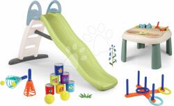 Smoby Set tobogan cu dublu val și măsuță pentru apă și nisip Funny Toboggan Life Smoby lungimea suprafeței de alunecare 200 cm cu apă și jocuri sport pentru grădină (SM820405-14)