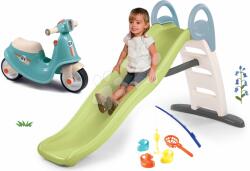Smoby Set tobogan cu dublu val și babytaxiu albastru Toboggan Life Smoby lungmea suprafeței de alunecare 200 cm cu apă și cărucior atelier cu undiță (SM820405-21)