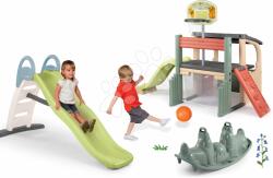 Smoby Set tobogan cu dublu val și centru de joacă cu basket Toboggan Life Smoby lungimea suprafeței de alunecare 200 cm cu apă și balansoar cu două părți Cățel (SM820405-28)