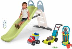 Smoby Set tobogan cu dublu val cu camion Toboggan Life Smoby lungimea suprafeței de alunecare 200 cm cu apă și cărucior cu unelte de grădină (SM820405-17)
