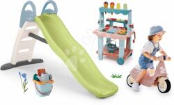 Smoby Set tobogan cu dublu val și babytaxiu roz Toboggan Life Smoby lungmea suprafeței de alunecare 200 cm cu apă și cort cu înghețată și set de găleată (SM820405-20)