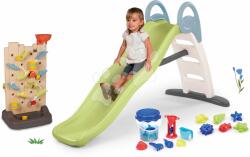 Smoby Set tobogan cu dublu val și perete de joacă cu activități Toboggan Life Smoby lungimea suprafeței de alunecare 200 cm cu apă și set găleată Delfin (SM820405-16)