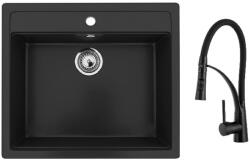 Ulgran U-104-344 Gránit Egymedencés Mosogatótálca és Gamma Nexo Mosogató Rugalmas Csaptelep Szett - Matt Fekete (U-104-344-BNO-bk)