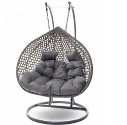GardenLine 2 Személyes Technorattan Függőfotel Szürke Színben, Szürke Ülőpárnával 202 X 130 X 113 Cm