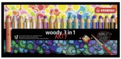 STABILO Creioane STABILO woody 3 în 1 ARTY - creion, creion, pix cu ceară - 18 buc + răzătoare+perie