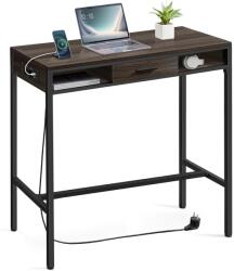 VASAGLE Bárasztal, magas konzolasztal töltőállomással és szövet fiókkal, barna (LBT019K02) - vasbutor