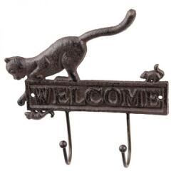 Clayre & EEf WELCOME macskás öntöttvas fogas - 22x5x20 cm (VR-6Y5318)