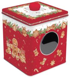 Easy Life - R2S konyha Karácsonyi mézeskalácsos ablakos fémdoboz süteményekhez - 14, 5x13x13 cm - Fancy Gingerbread (VR-092FANG)