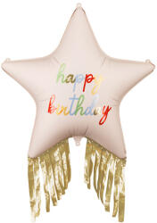  Fólia lufi Csillag rojtokkal Happy Birthday, 72x72 cm, mix (FB308)