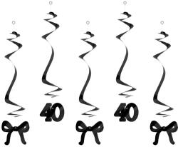  Születésnapi örvények 40. születésnapra masnikkal, fekete, 50 cm (1 pkt / 5 db. ) (SWID7-40-010)