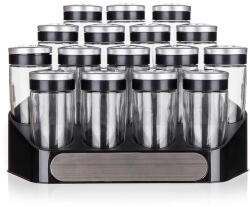 BANQUET Set recipiente mirodenii ALTIMA cu suport negru, 17 piese Solnita condimente