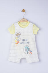 BabyJem Set salopeta cu tricou great detectives pentru bebelusi, tongs baby (culoare: galben, marime: 3-6 luni)