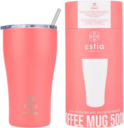 Estia Home Art Coffee Mug Save The Aegean Reciclabil Pahar Termos Oțel inoxidabil Fără BPA 500ml Fusion Coral cu Pai 01-23164 (01-23164)