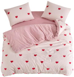 Mila Home Lenjerie de pat roz pentru pat dublu, extinsă cu cearceaf inclus, cu 4 piese 200x220 cm Red Heart - Mila Home Lenjerie de pat