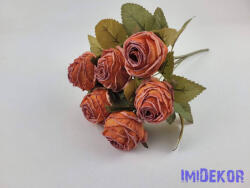  Szárazhatású gömbölyded 6 ágú rózsa csokor 30cm - Narancs