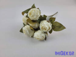  Szárazhatású gömbölyded 6 ágú rózsa csokor 30cm - Krém