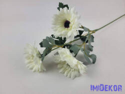  Gerbera 3 fejes selyemvirág ág 61cm - Törtfehér