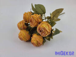  Szárazhatású gömbölyded 6 ágú rózsa csokor 30cm - Napsárga