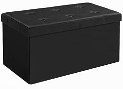 SONGMICS Összecsukható műbőr tárolópuff, fekete 76x38x38cm (LSF105) - deco24