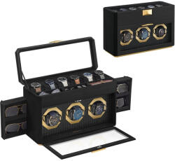 SONGMICS Óratartó doboz 9 órához, üvegablakkal, dombornyomott műbőr, tintafekete (JWB026B01)