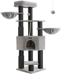 FEANDREA Macska kaparófa, pihenőkosárral, galambszürke és fekete 50x50x160cm (PCT003W01)