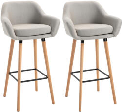 HOMCOM Bárszék 2 darabos szett, lenvászon, ülőpárnával és lábtartóval, bézs, 80 cm magas (835-141BG)